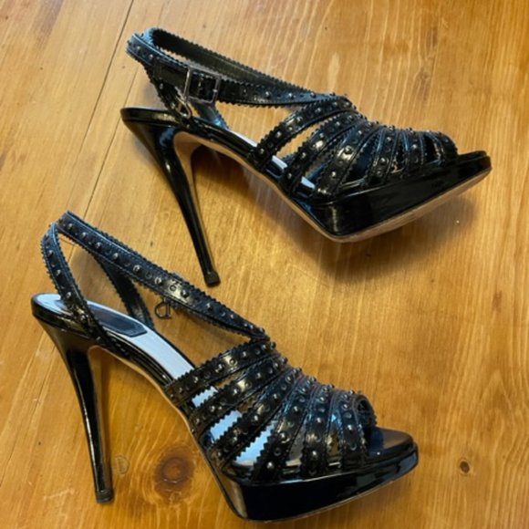 Dior Black Patent Leather Studded Strappy Bonnie Sandals Size 7/37.5 - Picture 4 of 8